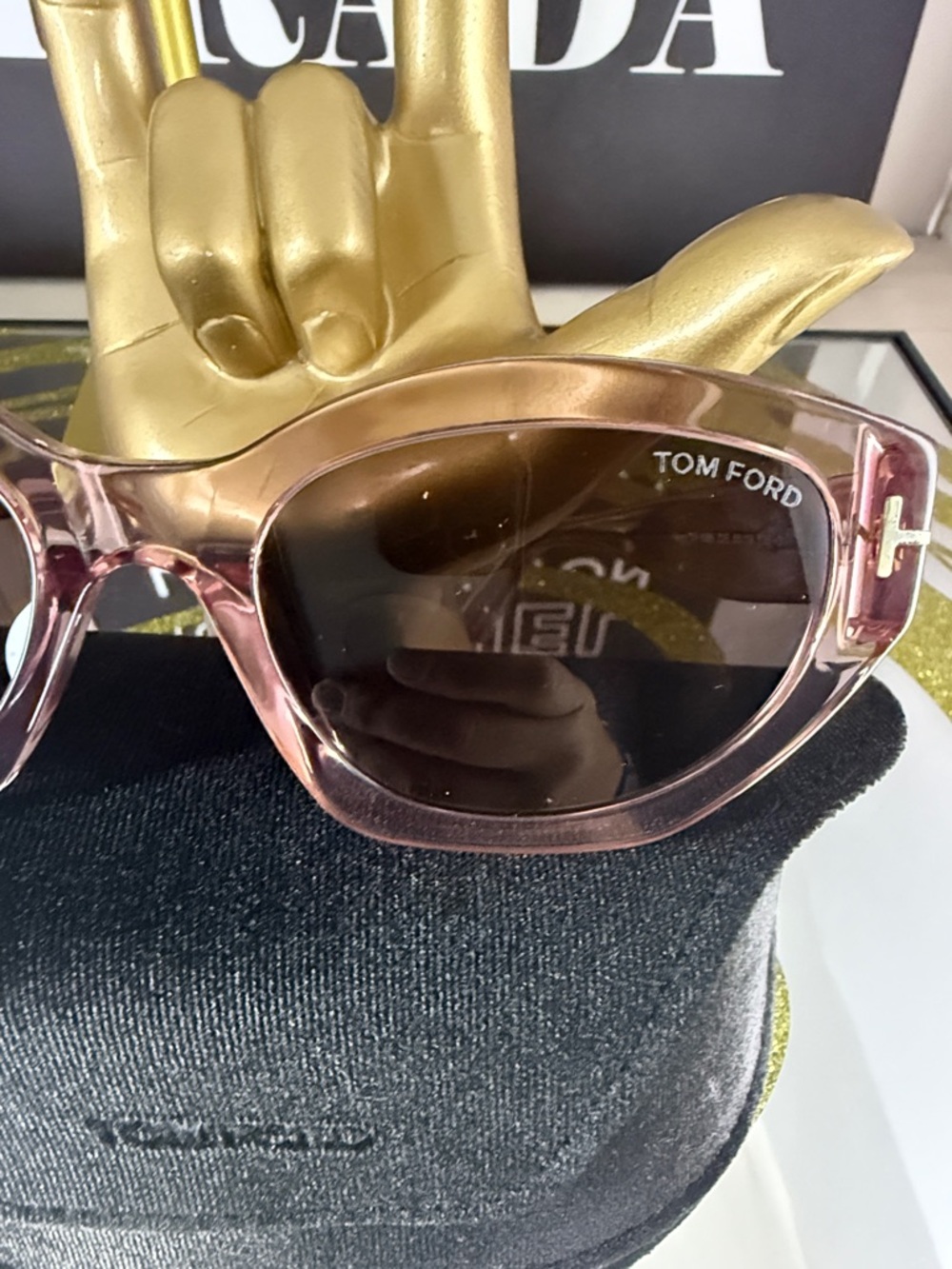 Tom Ford Pink Transparent Frame Sunglasses with Dark Lenses - Picture 2 of 7